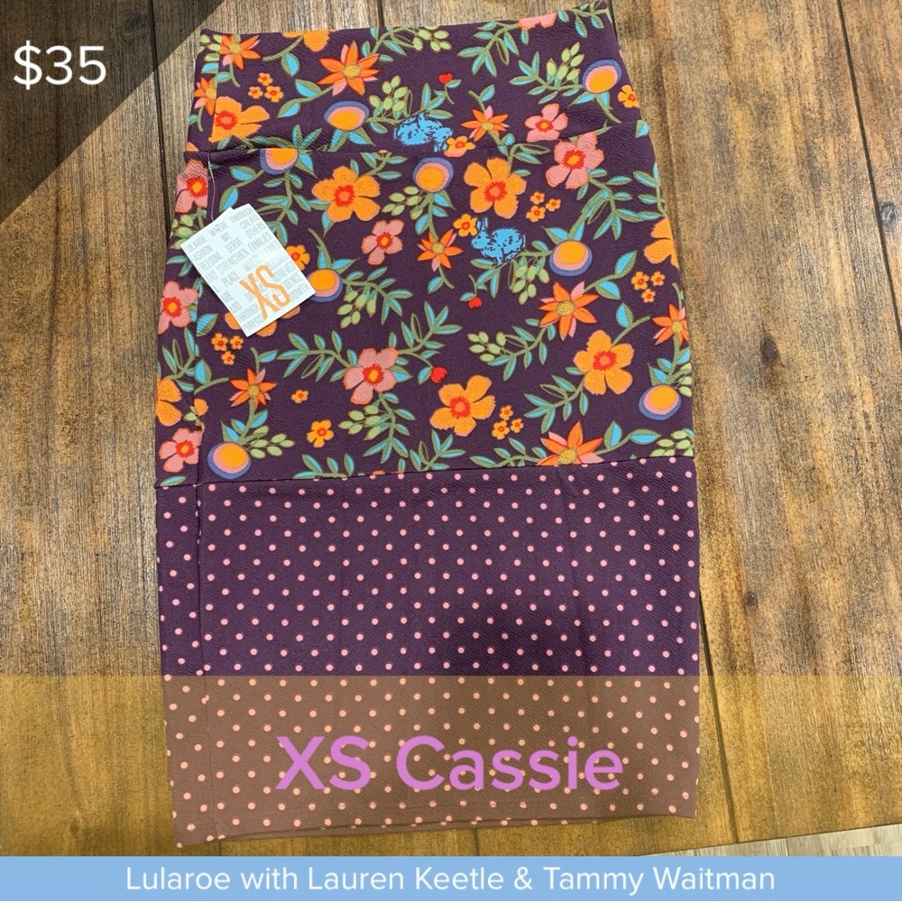 LuLaRoe Floral and Polka Dot Skirt - Orange and Purple